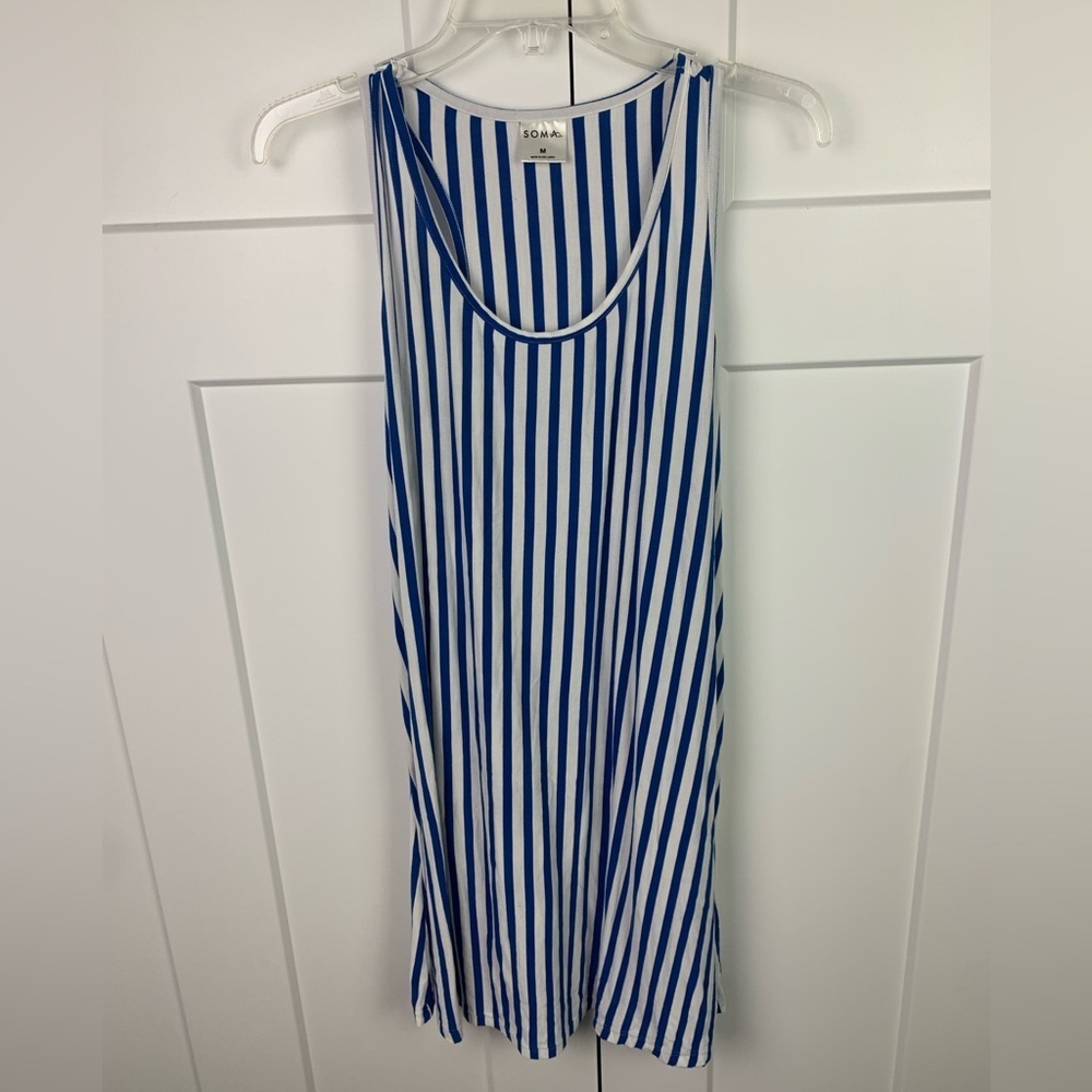 Soma MEDIUM tank Dress Blue White Stripe Nautical Preppy